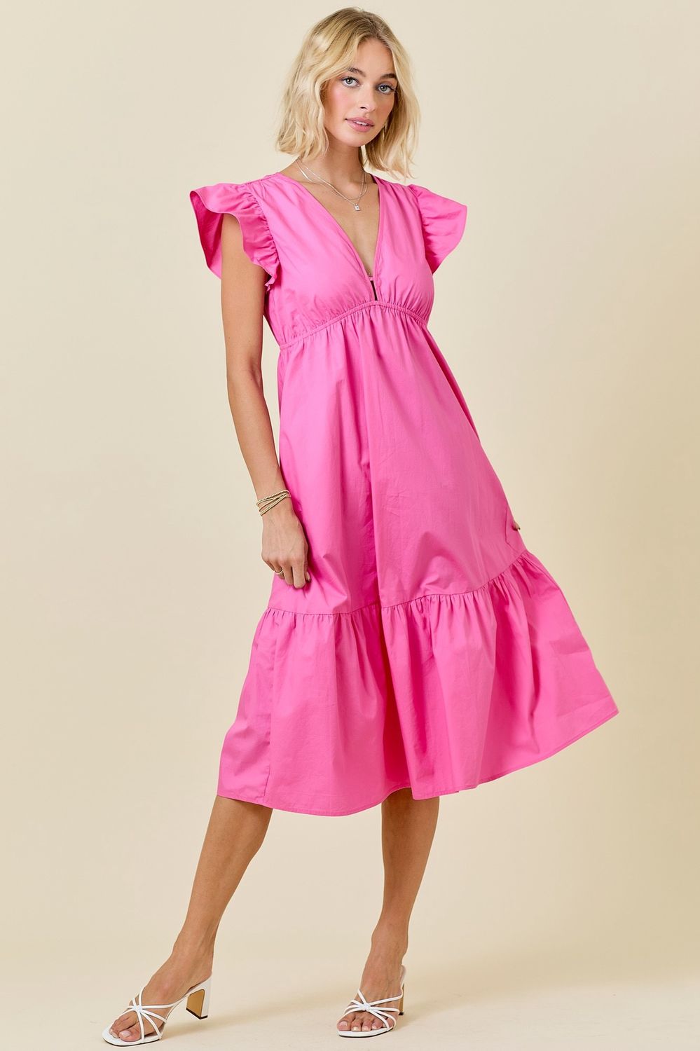 Pink Poplin Midi Dress