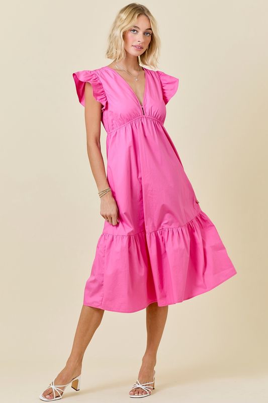 Pink Poplin Midi Dress