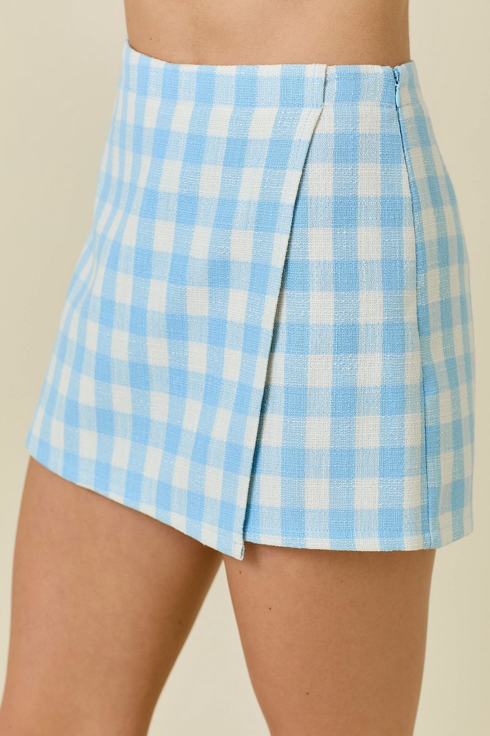 Gingham Tweed Envelope Wrap Skort