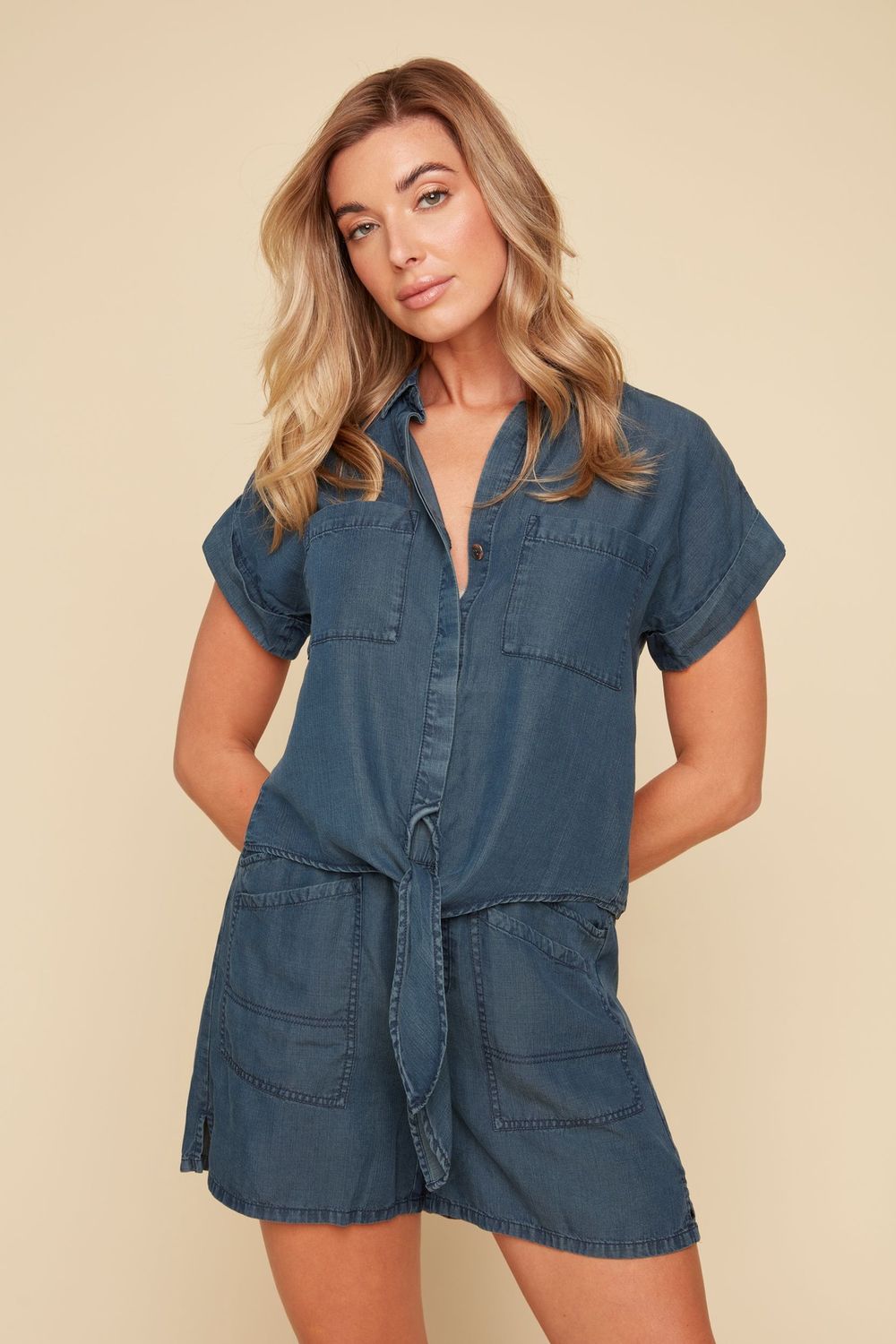 Tie Front Chambray Blouse