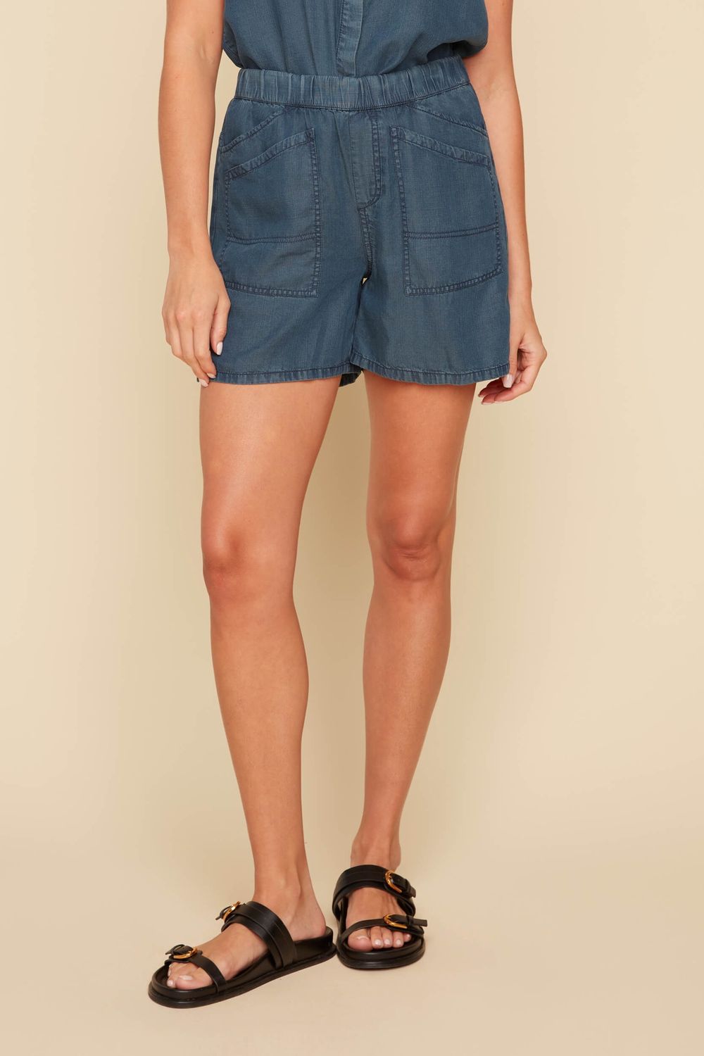 Elastic Waist Chambray Shorts