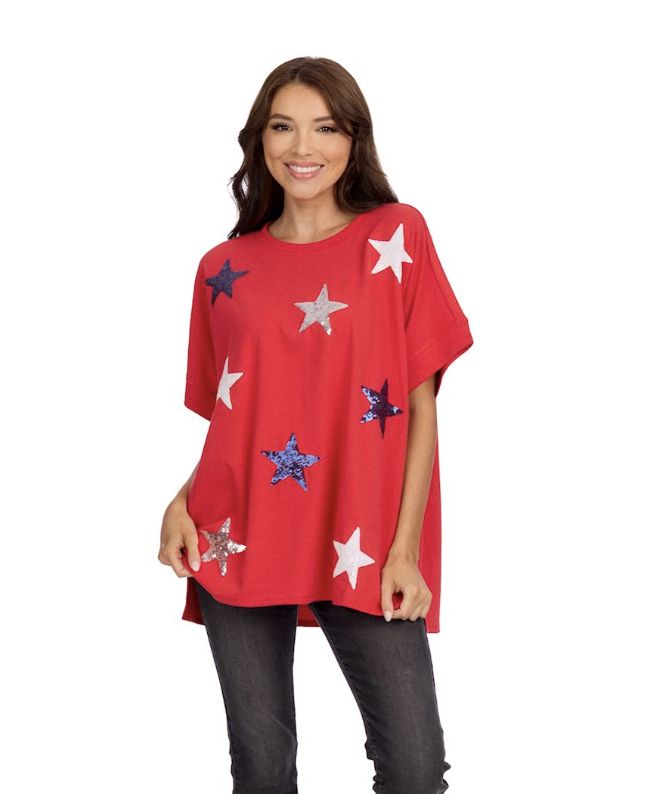 Red White &amp; Blue Star Sparkle Tee