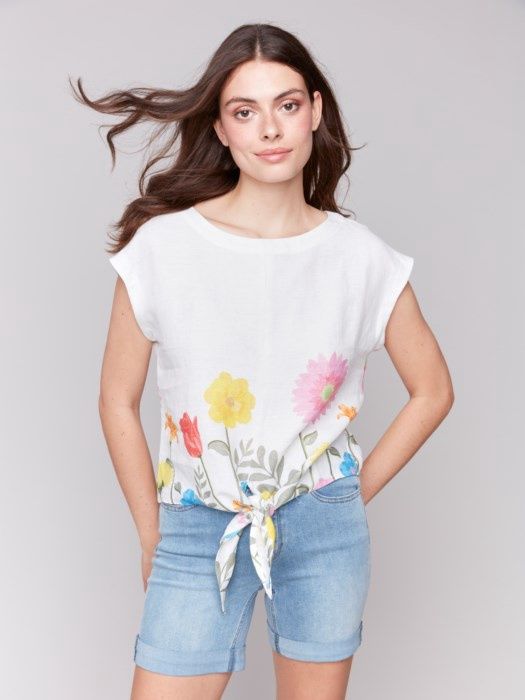 Front Tie Cap Sleeve Blouse