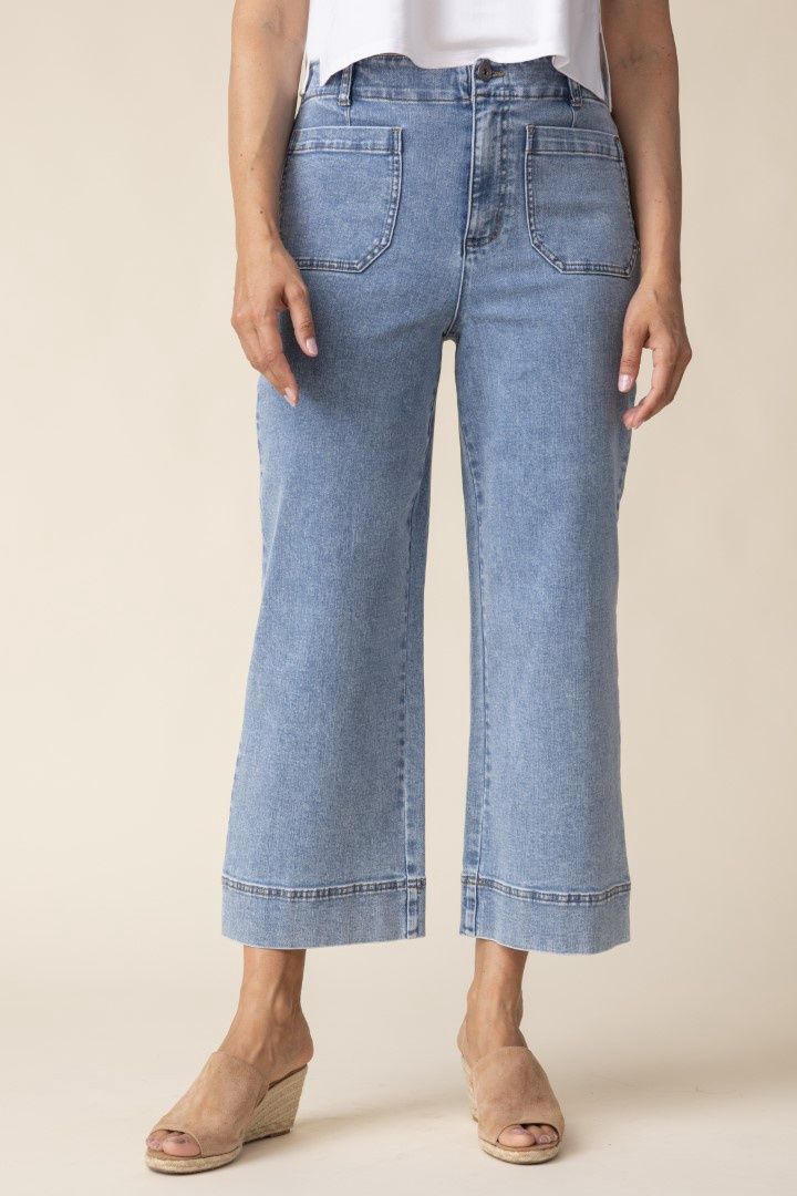 Light Denim Stretch Wide Leg Pant