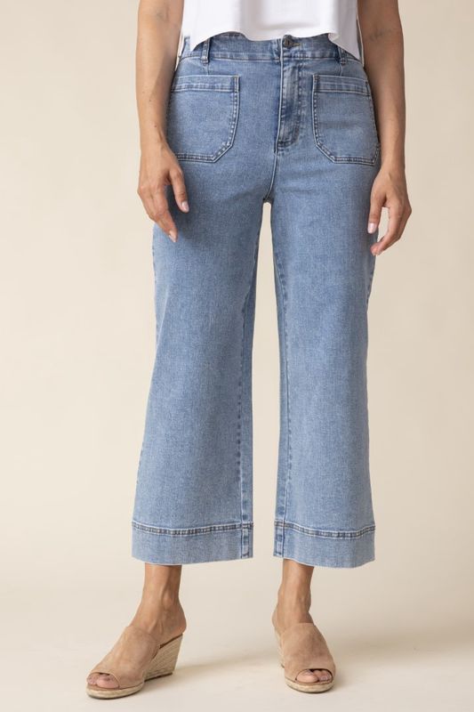 Light Denim Stretch Wide Leg Pant