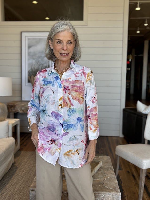 Watercolor Floral Button Front Blouse