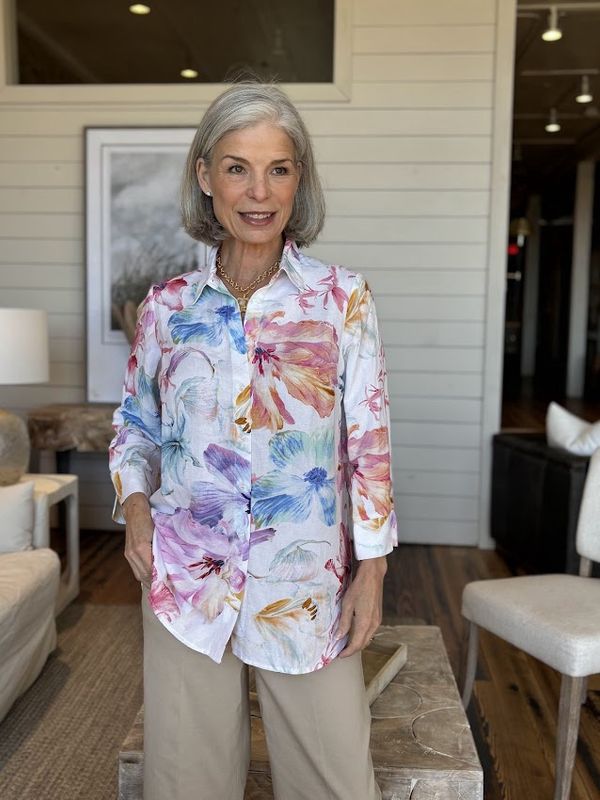Watercolor Floral Button Front Blouse