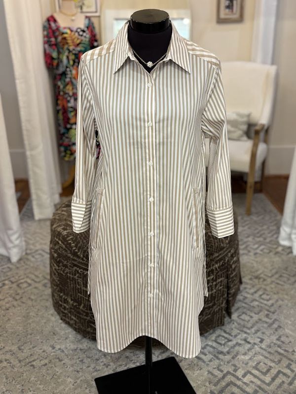 Mix Media Stripe Shirt Dress