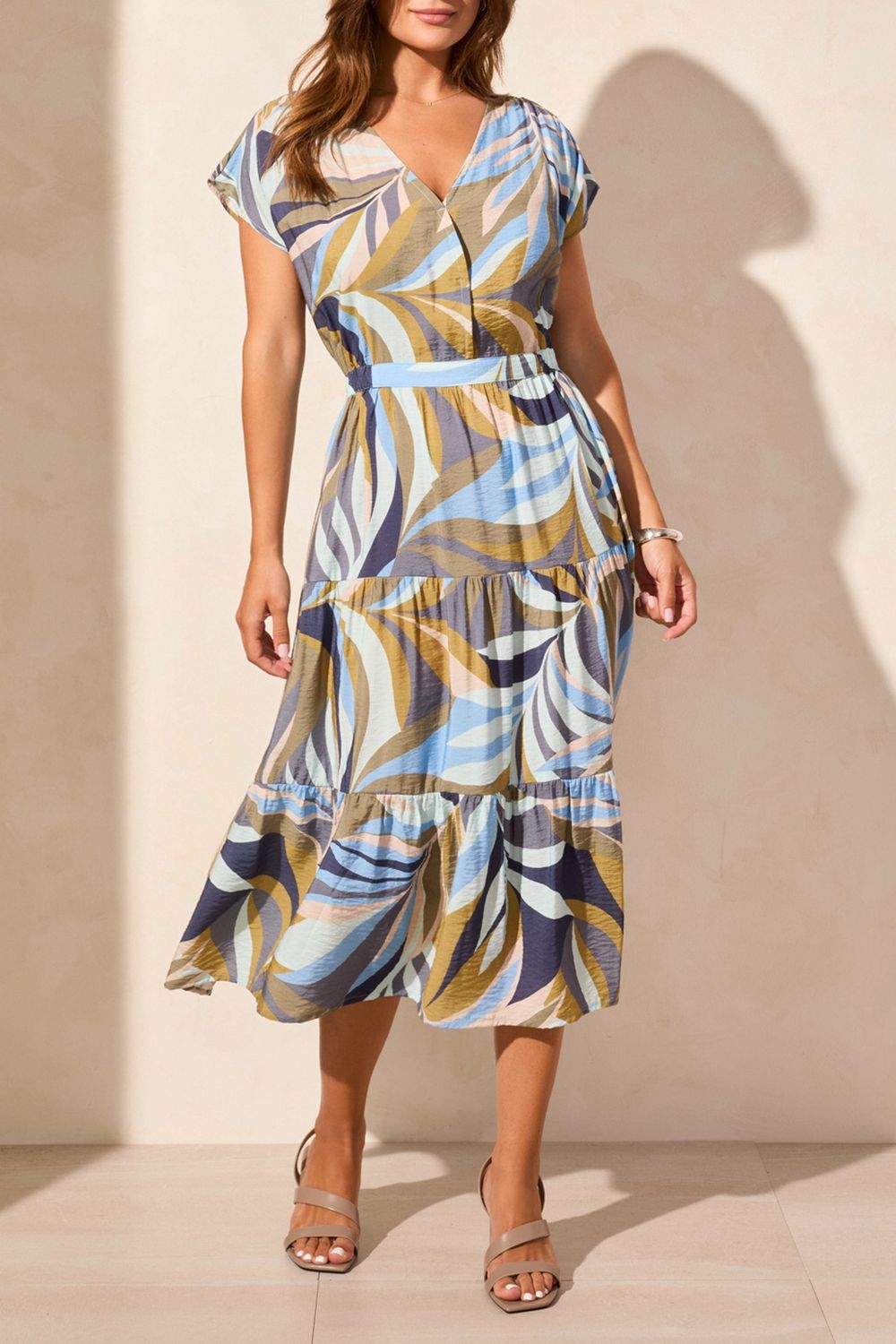 Tropical Print V Neck Dress