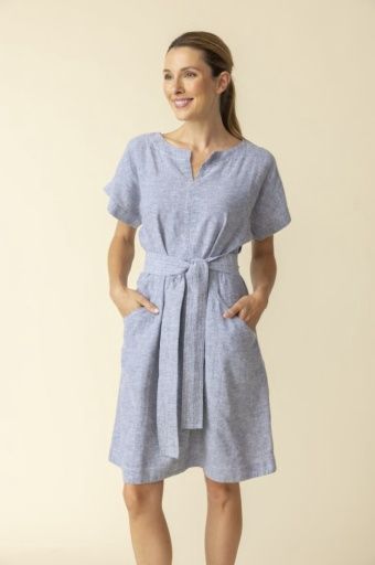 Bethany Linen Dress, Size: S, Colour: INDIGO