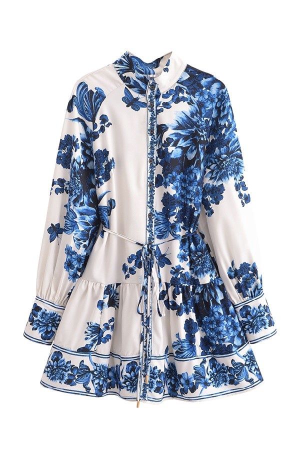 Blue Floral Printed Dress