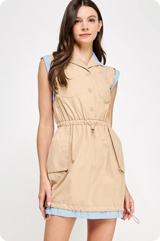 Stripe Contrast Poplin Dress