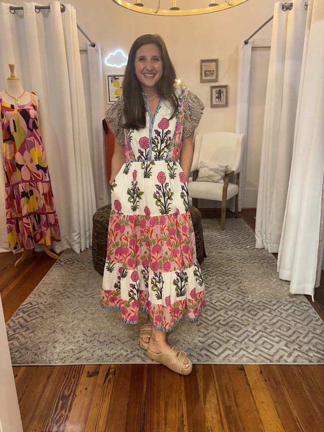 Flutter Sleeve Tiered Print Dress