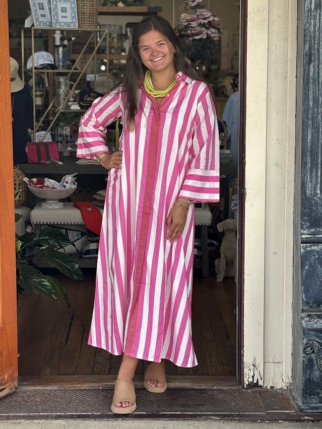 Derby Pink Stripe Cabana Caftan Dress