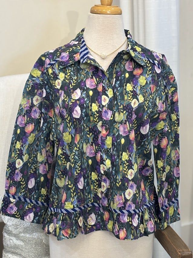 Printed Button Front Peplum Blouse