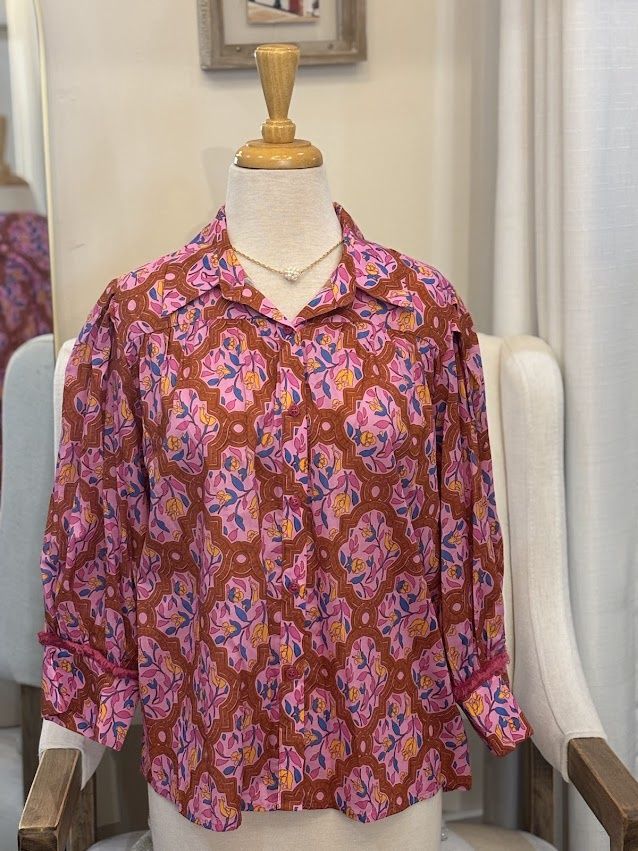 Collared Print Button Up