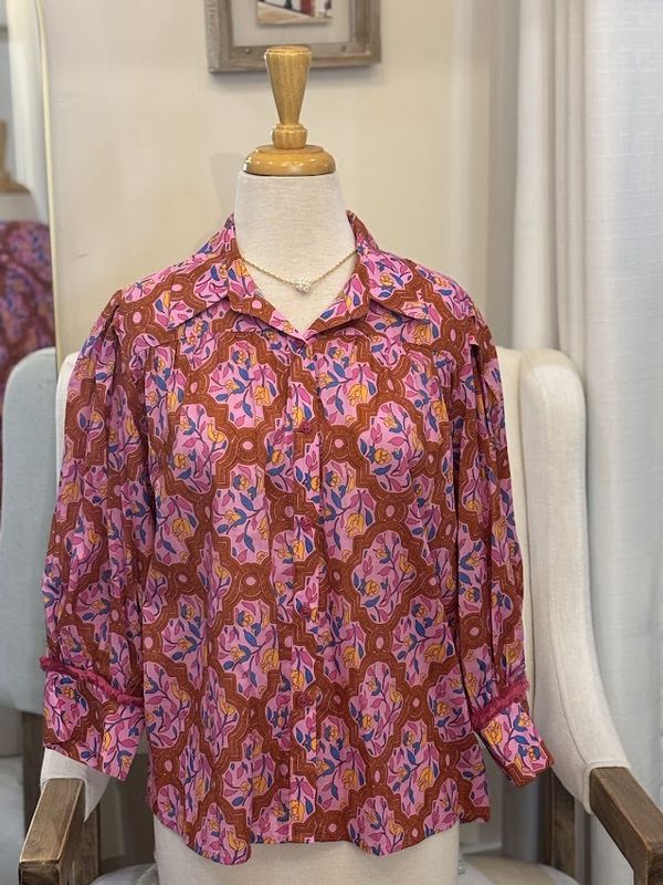 Collared Print Button Up