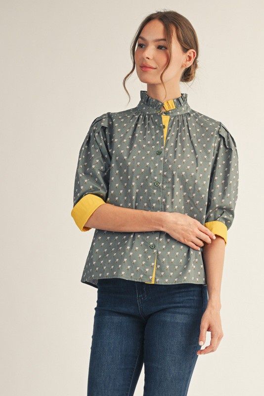 Button Down Floral Blouse