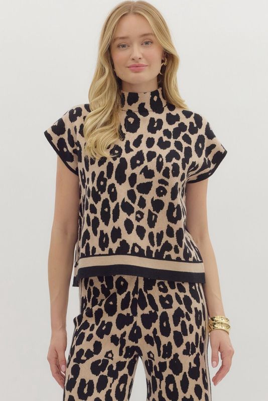 Mock Neck Animal Print Sweater