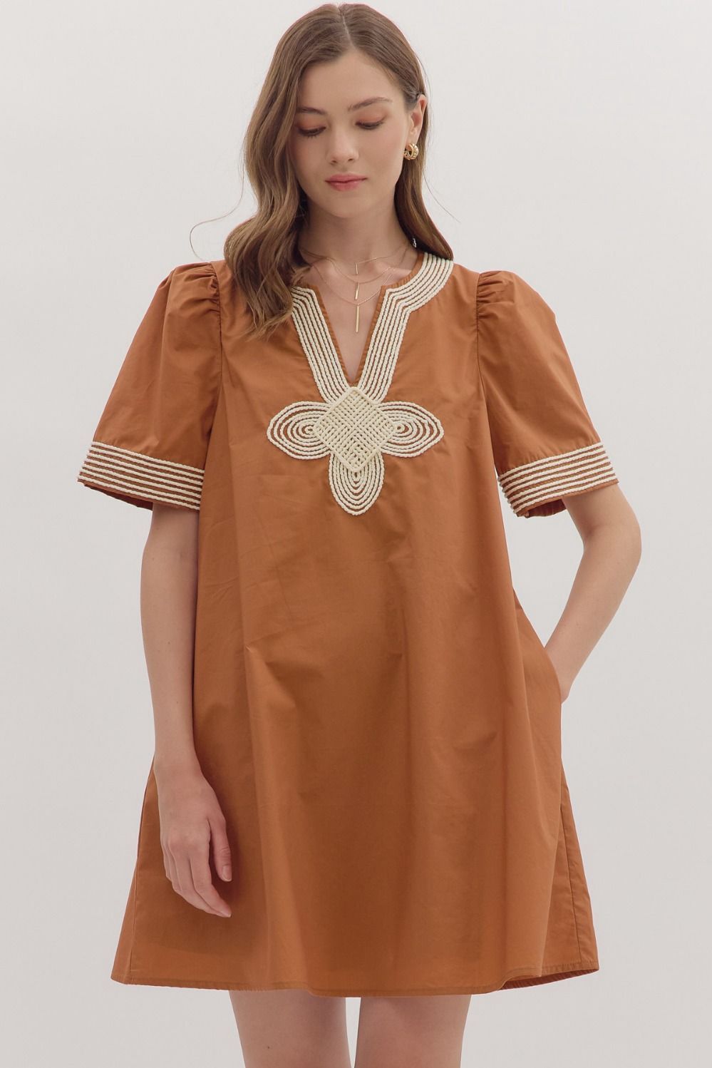 Embroidered Trim Dress