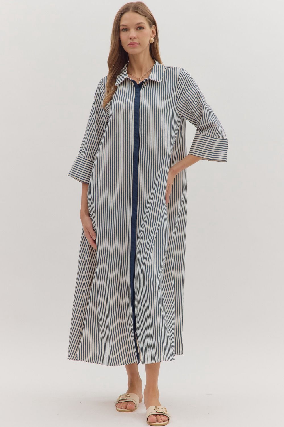 Stripe Shirt Midi Dress