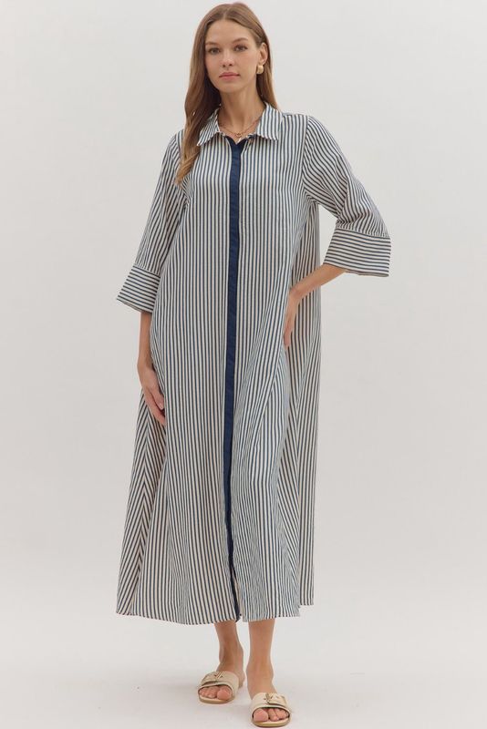 Stripe Shirt Midi Dress