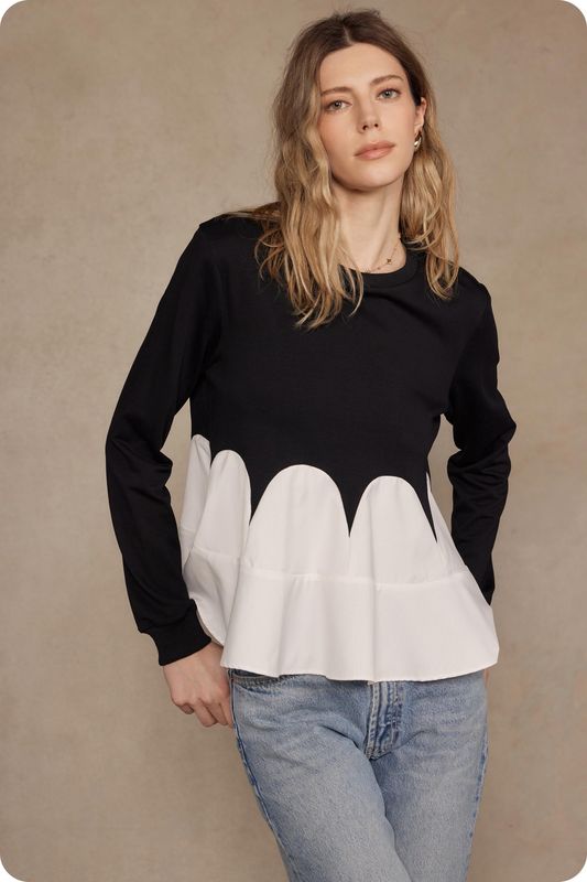 Contrast Flare Mixed Media Knit Top