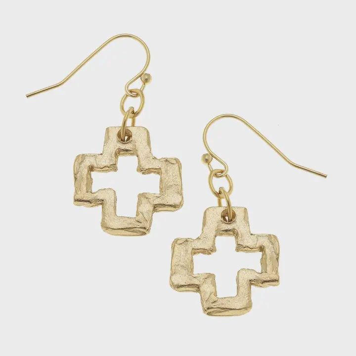 Open Cross Gold Earrings