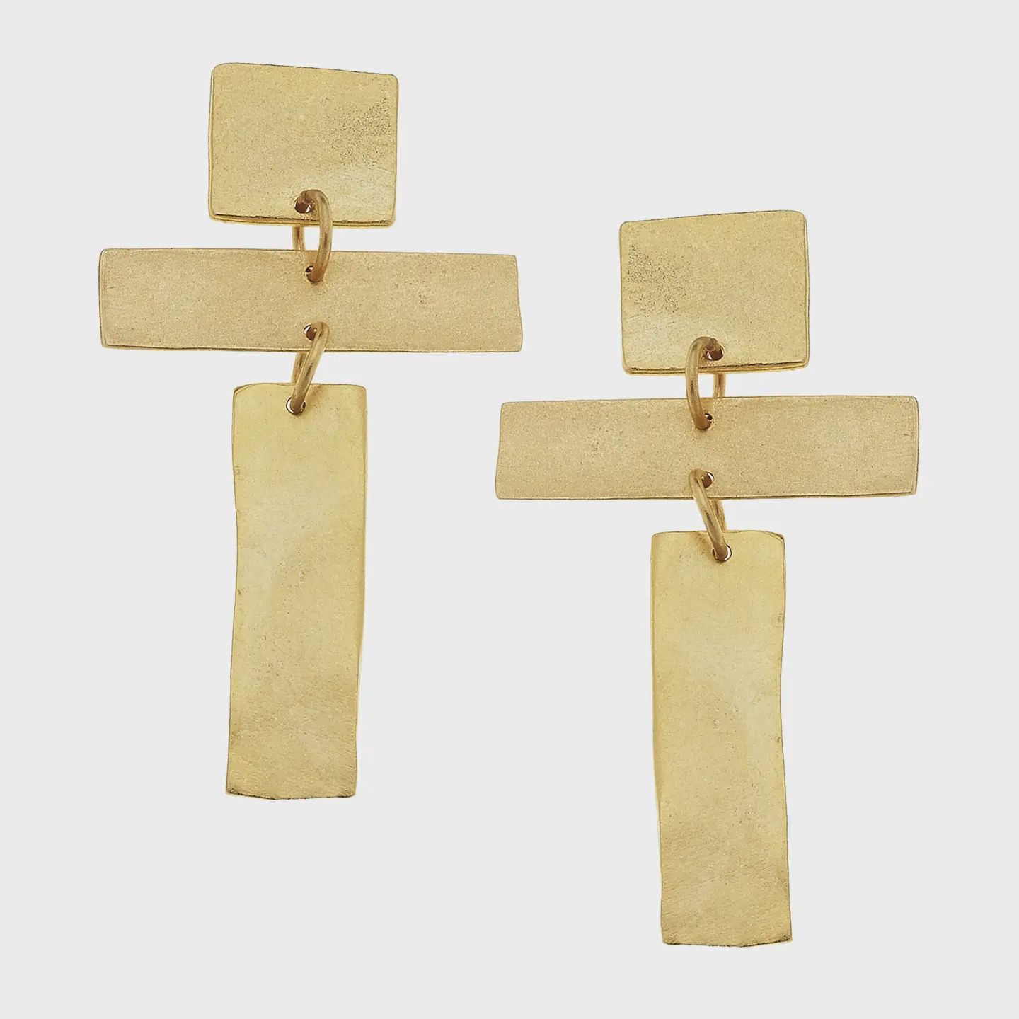 Gold Square Bar &amp; Cross Earrings