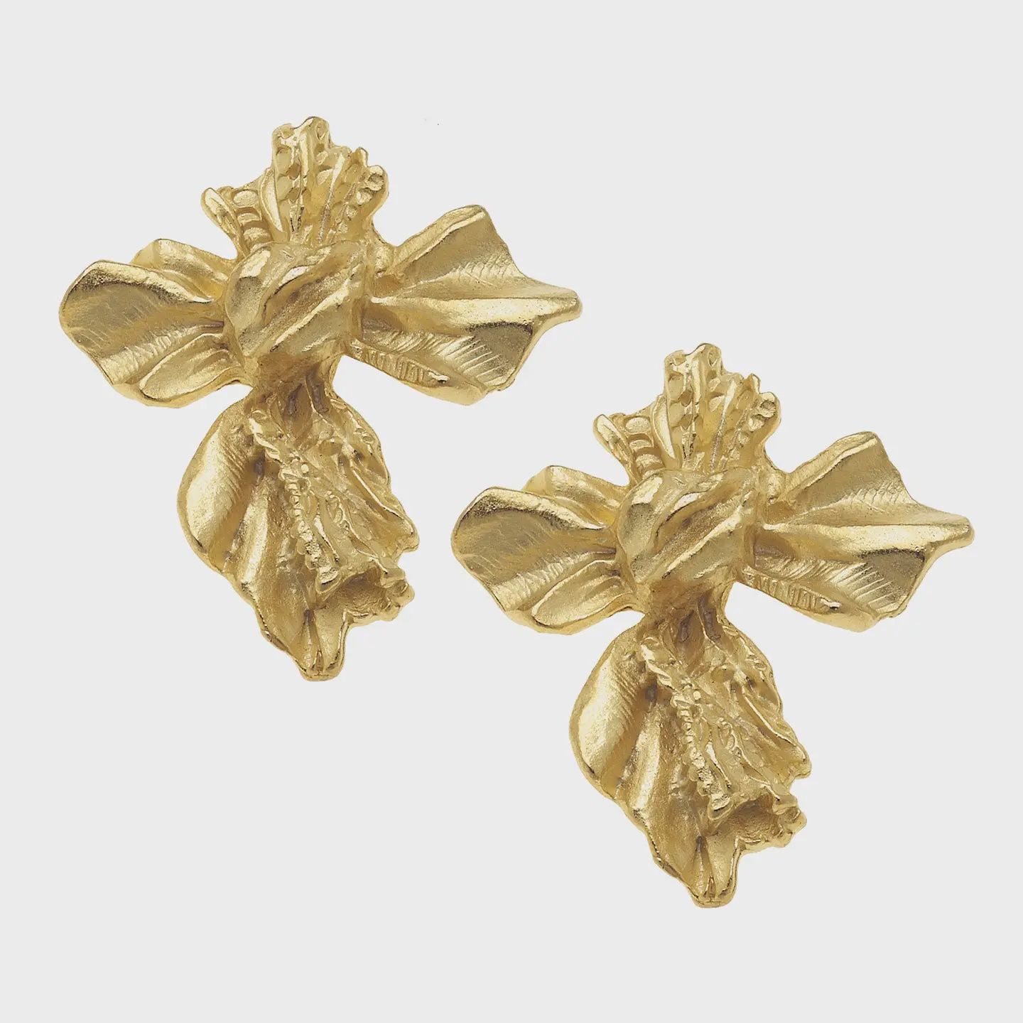 Gold Vintage French Cross Earrings
