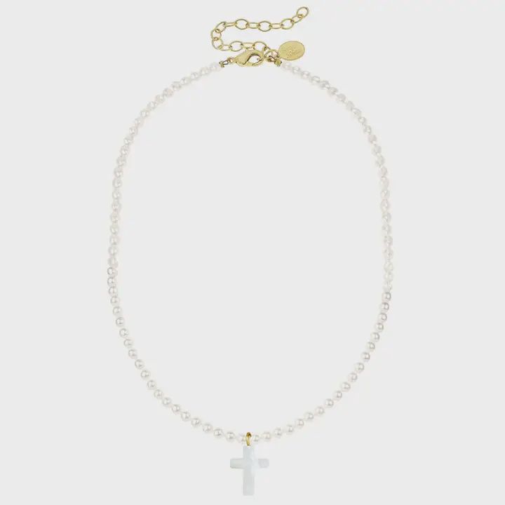 Alys Pearl Cross Necklace