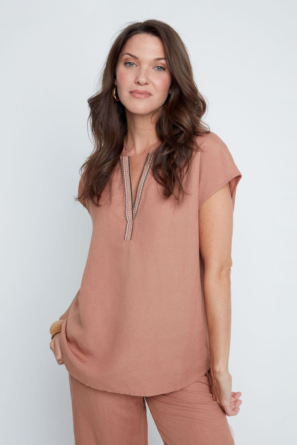 V Neck Cap Sleeve Blouse