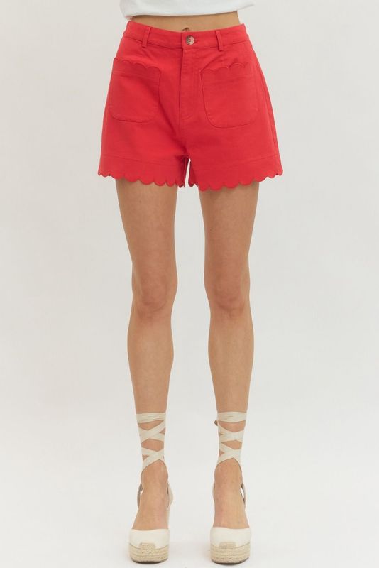 Red Scallop Detail Shorts