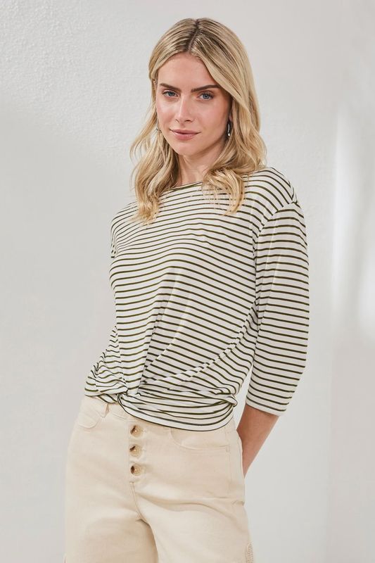 Striped Boatneck Knot Front Top