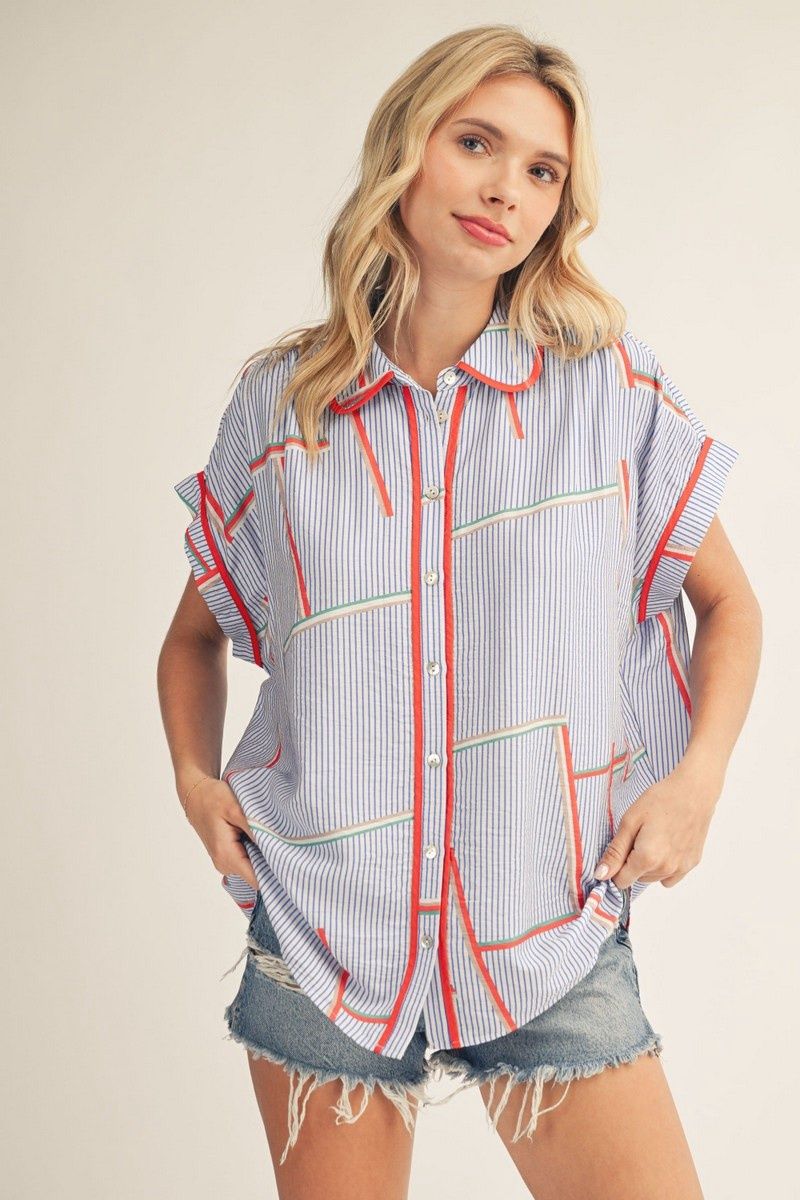 Drop Shoulder Geo Print Top