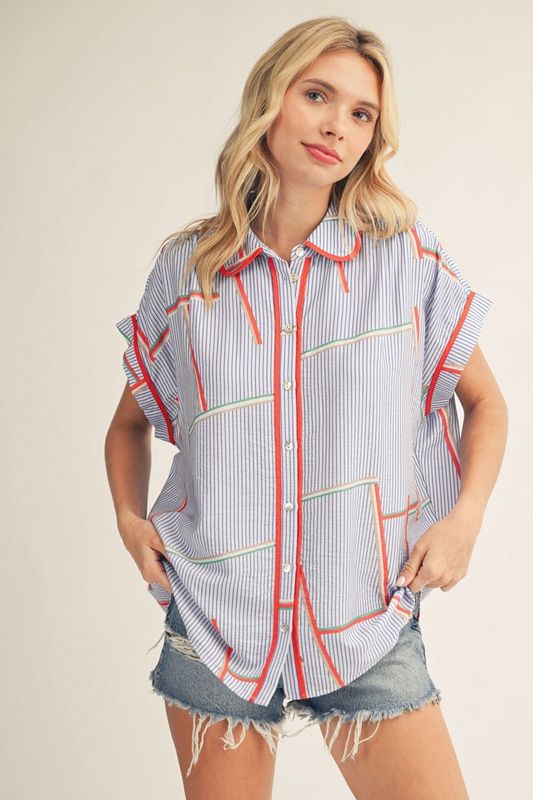 Drop Shoulder Geo Print Top