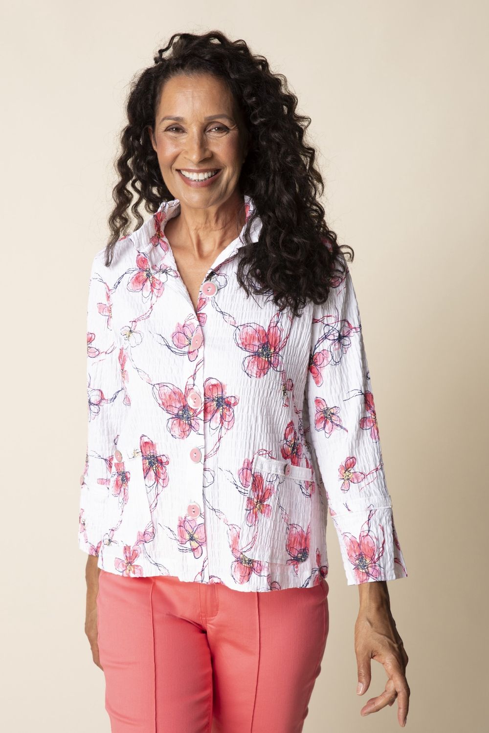 Crinkle Cotton Wildflower Ruched Swing Jacket