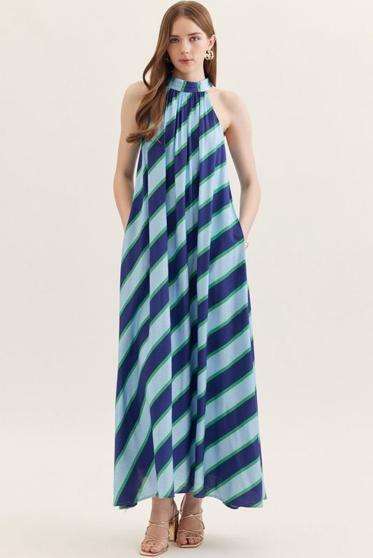High Neck Striped Maxi