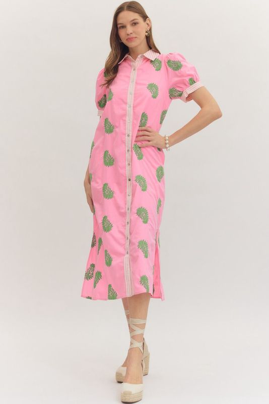 Embroidered Puff Sleeve Maxi