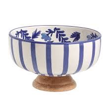 Blue Wood Pedestal Bowl