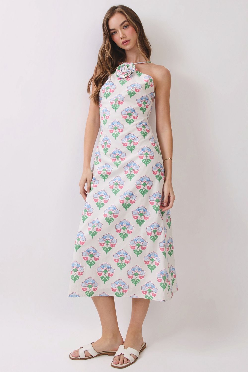 Halter Dress w Rosette Detail