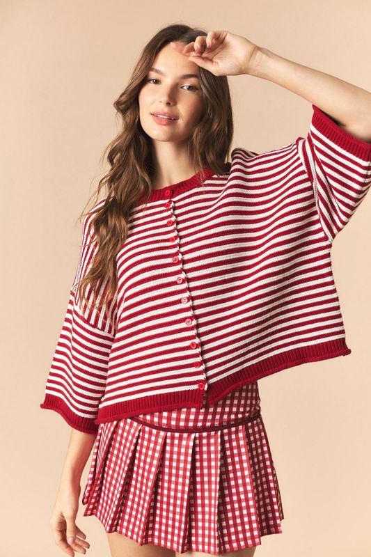 Half Sleeve Striped Cardigan
