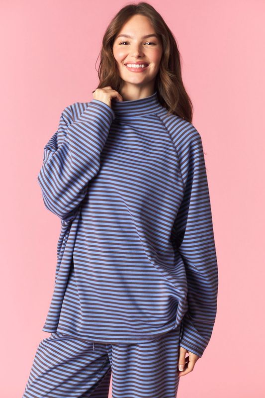 Striped Mock Neck Oversized Top