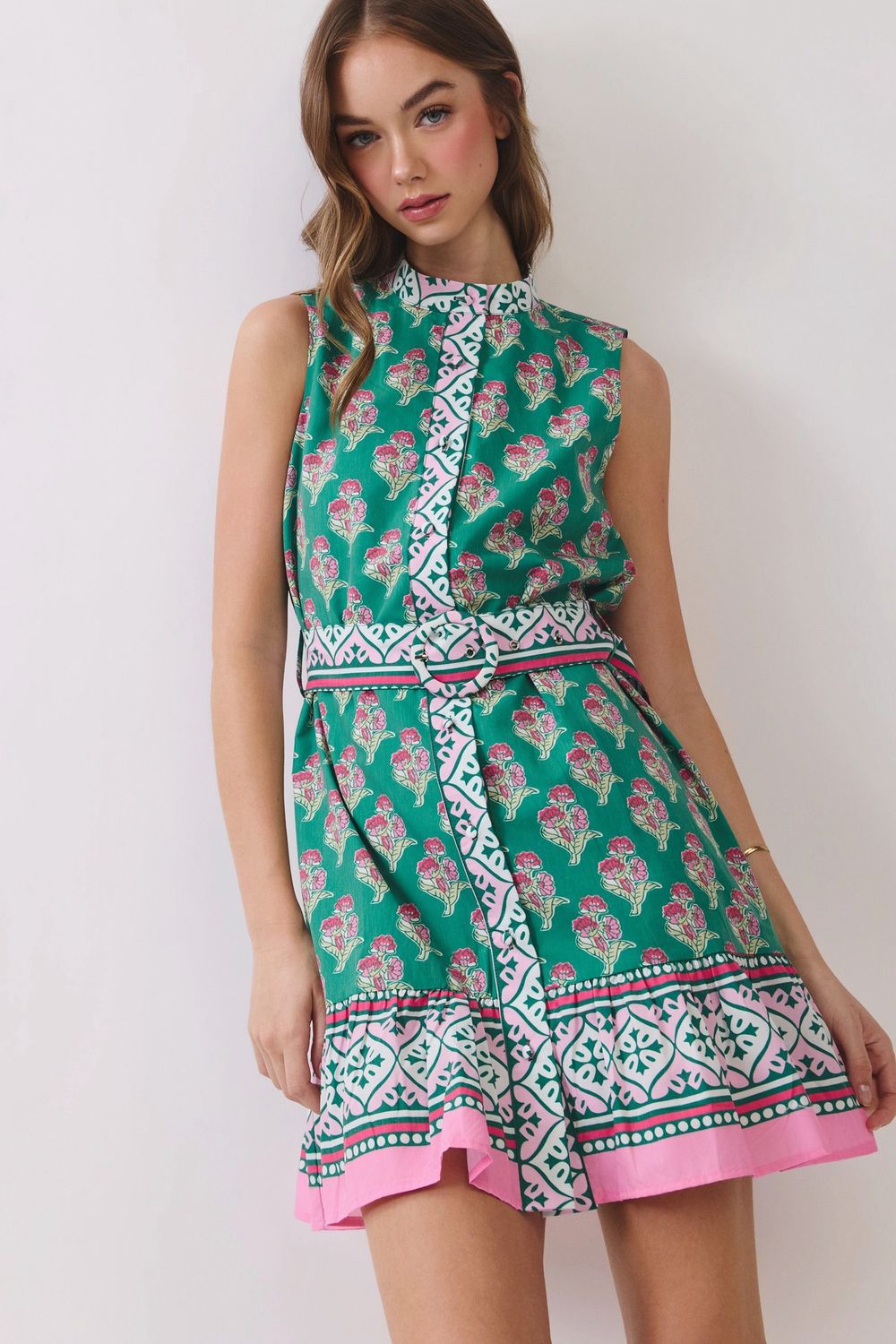 Floral Border Print Mini Dress
