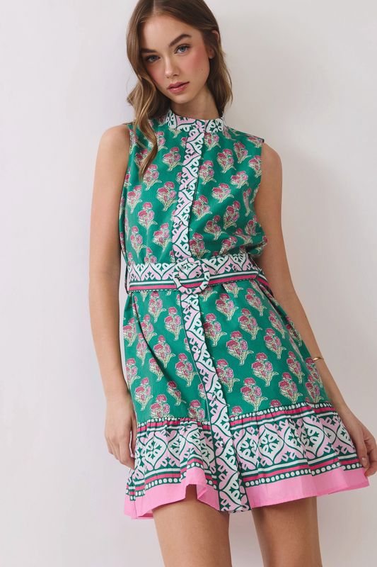 Floral Border Print Mini Dress