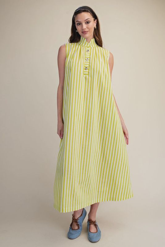 High Collar Striped Dress