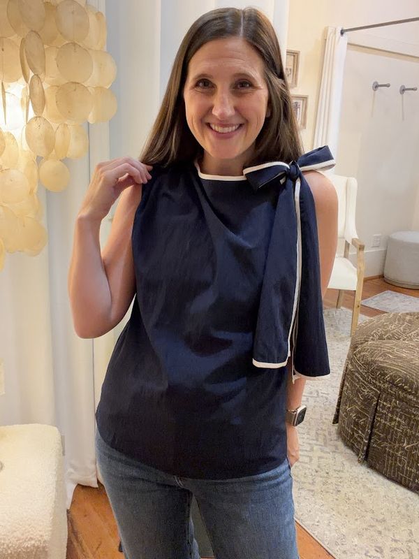 Navy Side Tie Blouse