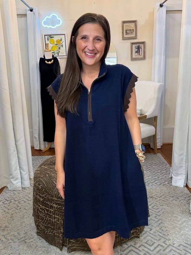Ruffle Sleeve Quarter Zip Dress