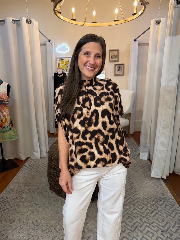 Mock Neck Leopard Blouse