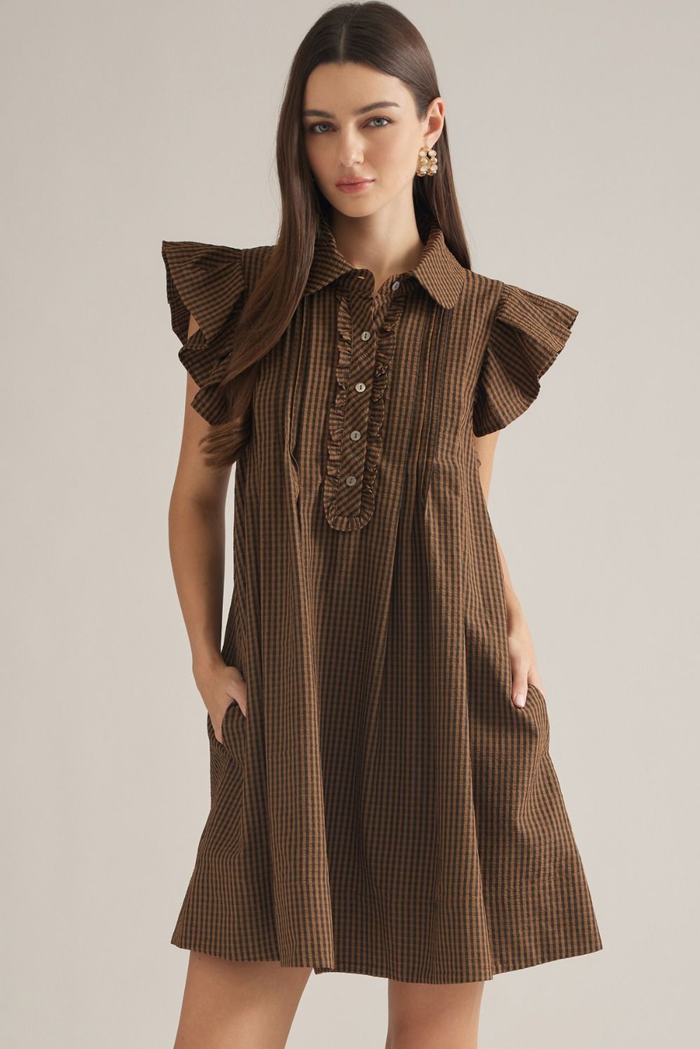 Gingham Ruffle Sleeve Dress